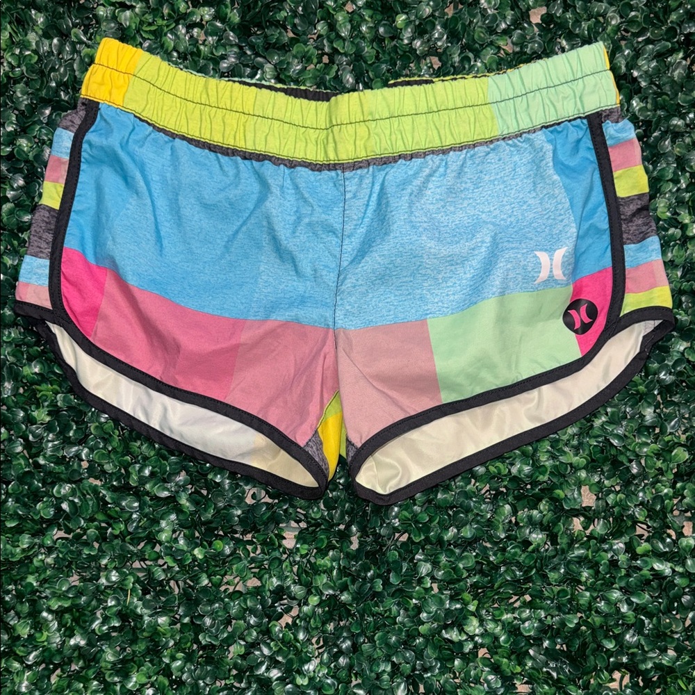 Hurley Colorblock Women’s Athletic Shorts - Blue, Pink, Green, Yellow